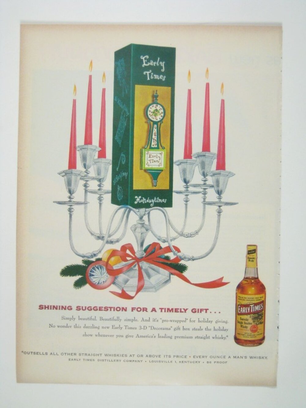 Vintage Early Times Holiday Whiskey 1953 Print Ad Dining Clock Design Christmas